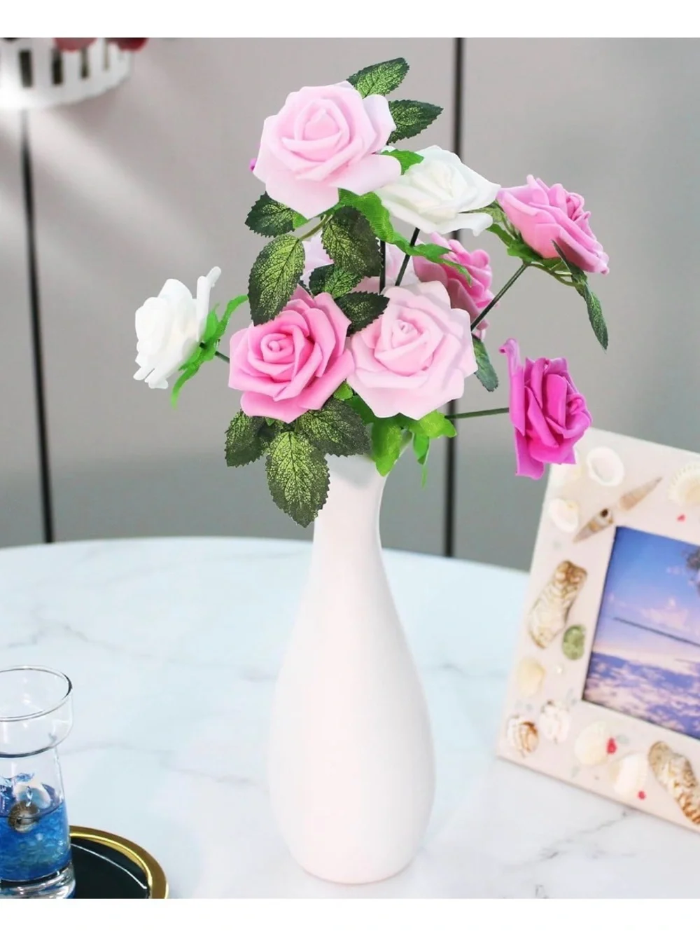 NWT 100 Pcs Artificial Foam Rose Flower Heads- 4 Shades Pink&White 2